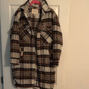 Blank NYC Brown and Cream Plaid Teddy Jacket